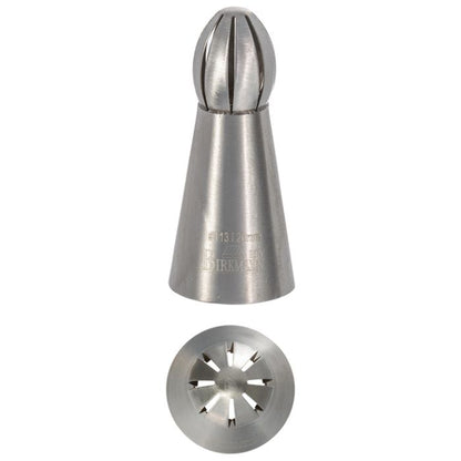 Bocchetta N. 113 con ghirigori liscia per sac a poche realizzato in un unico pezzo in acciaio inox, ideale per creare decorazioni artistiche su cupcake, crostate e pasticcini. Dimensioni: 2,5 x 2,5 x 5,6 cm, foro di uscita Ø 20 mm. In negozio e online su tuttochic.live