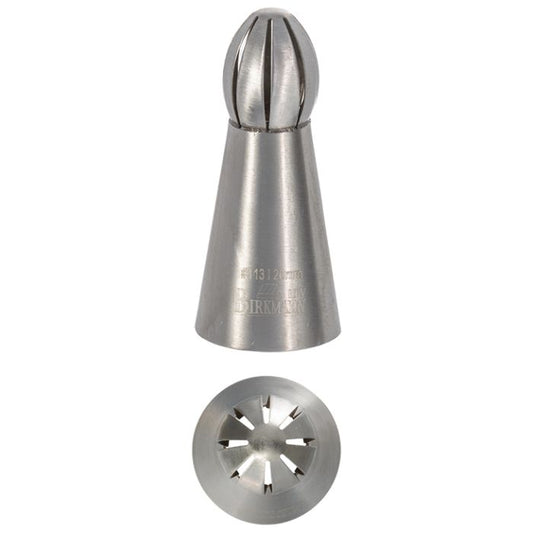 Bocchetta N. 113 con ghirigori liscia per sac a poche realizzato in un unico pezzo in acciaio inox, ideale per creare decorazioni artistiche su cupcake, crostate e pasticcini. Dimensioni: 2,5 x 2,5 x 5,6 cm, foro di uscita Ø 20 mm. In negozio e online su tuttochic.live