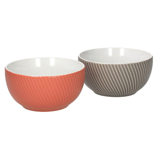 Set di 2 boli da colazione in porcellana decorata corallo e grigio. Dimensioni: Lung x Larg x Alt mm : 145 x 145 x 145. Per alimenti, Lavabili in lavastoviglie, utilizzabili in forno a microonde. In negozio e online su tuttochic.live