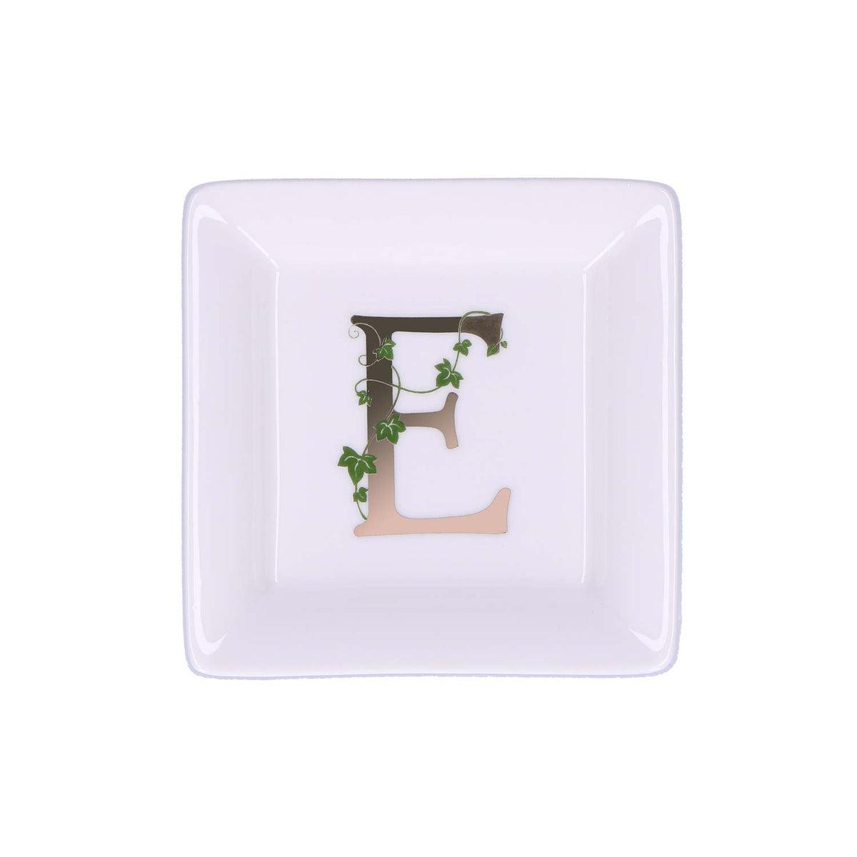 Piattino quadrato in porcellana "Adorato" con iniziale decorata. Dimensioni: cm 10 x 10 x h1,5 Lavare a mano.