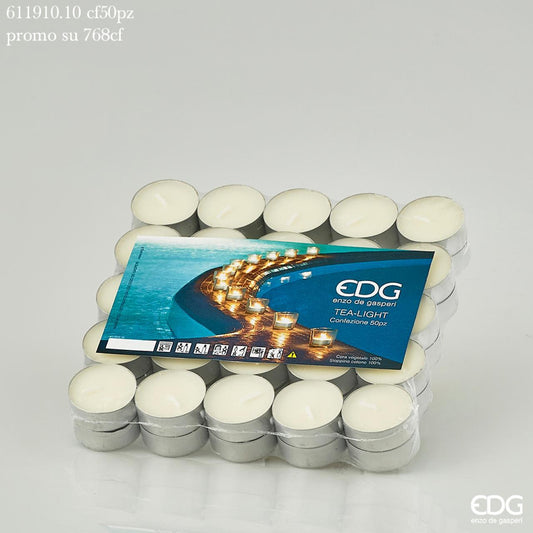 Confezione da 50 candele in cera 100% vegetale con stoppino 100% in cotone. La candela ideale per bruciatori d'essenze.