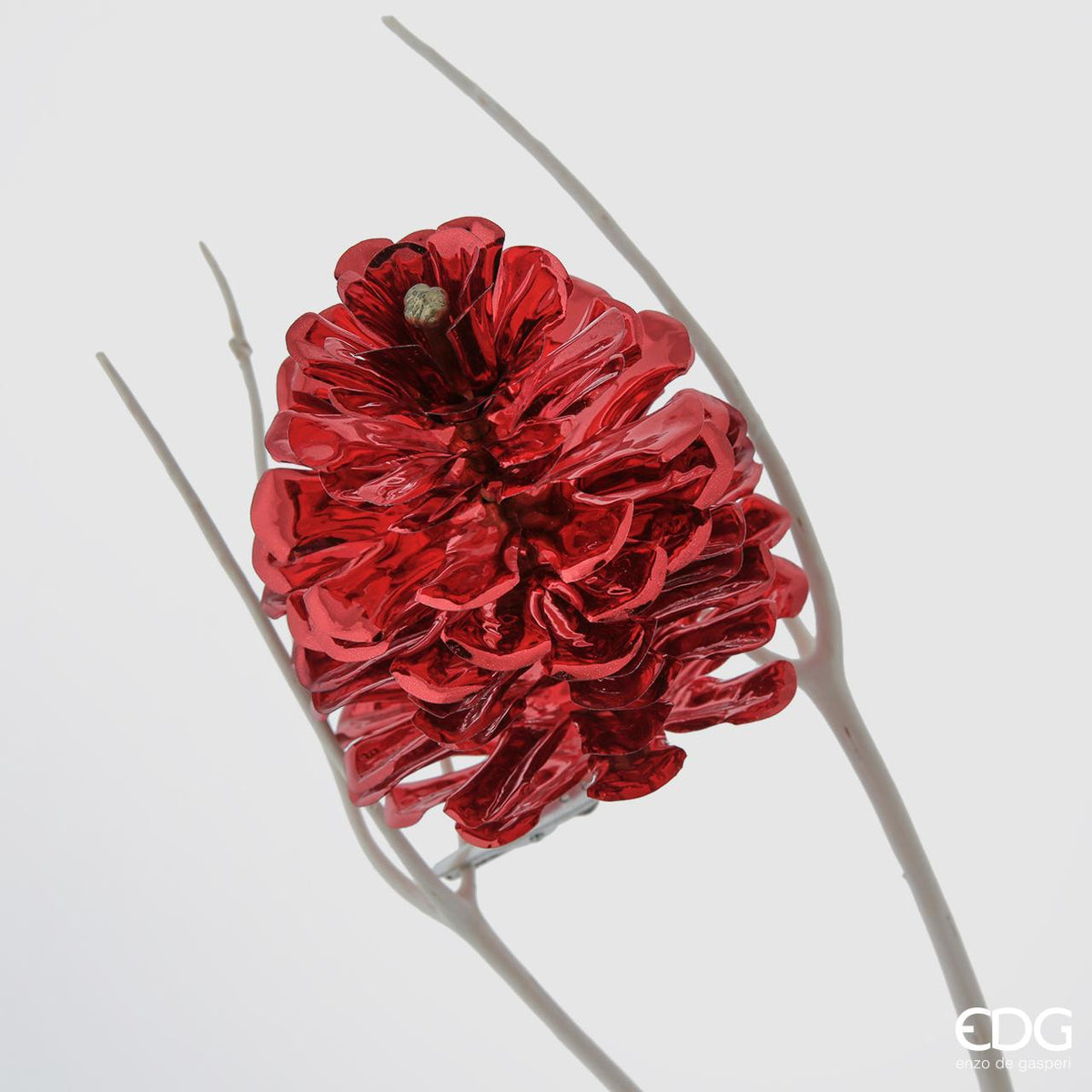 Decorazione per albero di Natale o rami. Pigna in PVC&nbsp; di colore rosso metal cm 14 con clip.