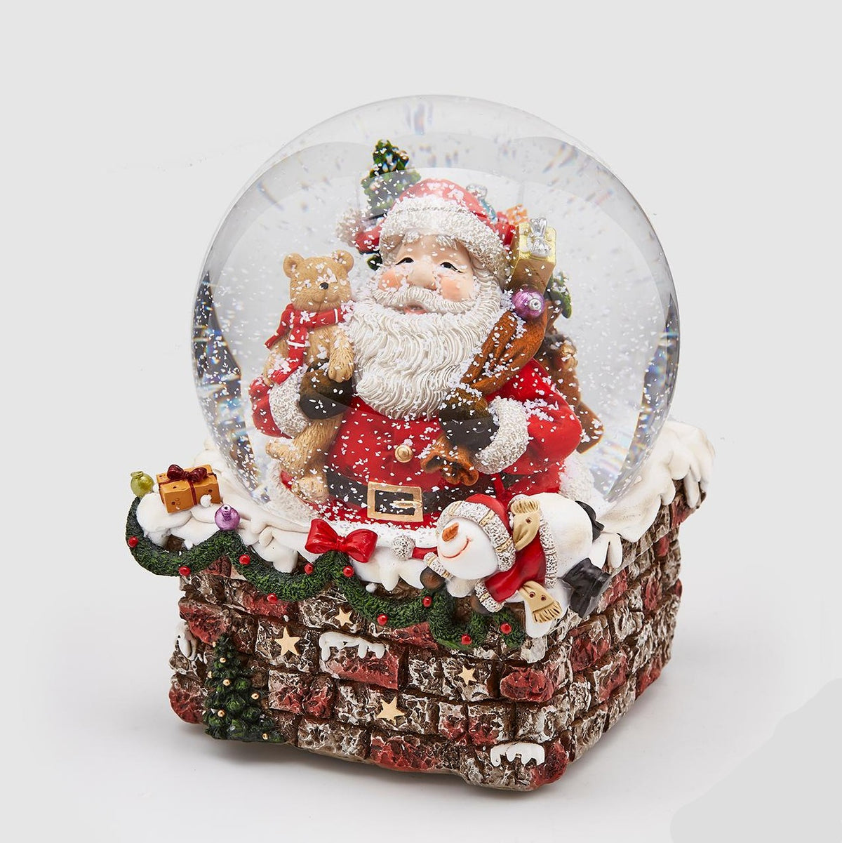 Sferacqua in resina decorata con Babbo Natale in acqua con neve e carillon a corda. Dimensioni: cm 16 x 20 h. In negozio e online su tuttochic.live
