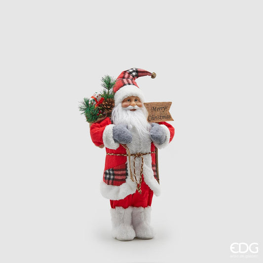 Babbo Natale in tessuto con cartello. Dimensioni: cm 25 x 46 h. In negozio e online su tuttochic.live