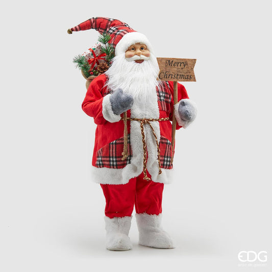 Babbo Natale in tessuto con cartello. Dimensioni: cm 39 x 81 h. In negozio e online su tuttochic.live