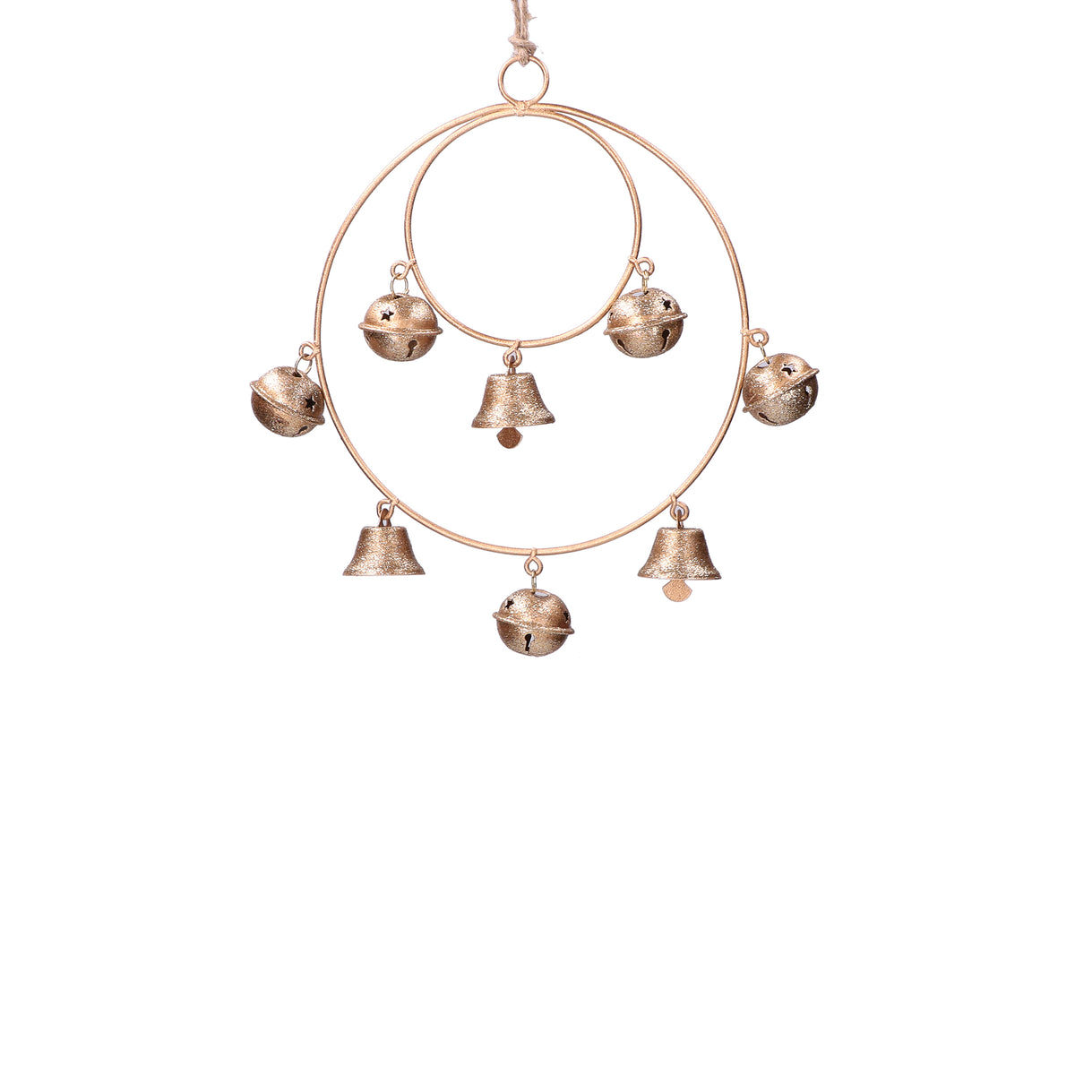 Cerchio in metallo color oro con sonagli. Dimensioni: diametro cm 16. In negozio e online su tuttochic.live