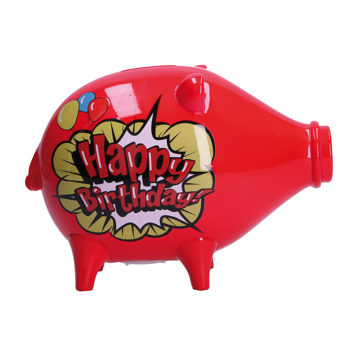 Salvadanaio, in resina decorata su entrambi i lati "Happy Birthday !" di colore fucsia. Dimensioni: cm17 X 9 X H 13. In negozio e online su tuttochic.live