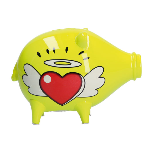 Salvadanaio, in resina decorata su entrambi i lati "Love" di colore giallo. Dimensioni: cm 17 X 9 X H 13. In negozio e online su tuttochic.live