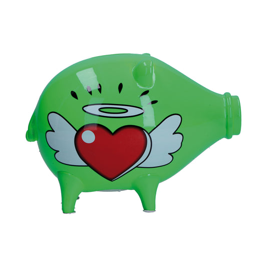 Salvadanaio, in resina decorata su entrambi i lati "Love" di colore verde. Dimensioni: cm 17 X 9 X H 13. In negozio e online su tuttochic.live