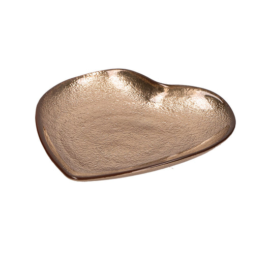Piattino in vetro di colore oro a forma di cuore. Dimensioni: Ø 21,5 cm. Clicca qui per vedere tutta la collezione Neimieipensieri. In negozio e online su tuttochic.live