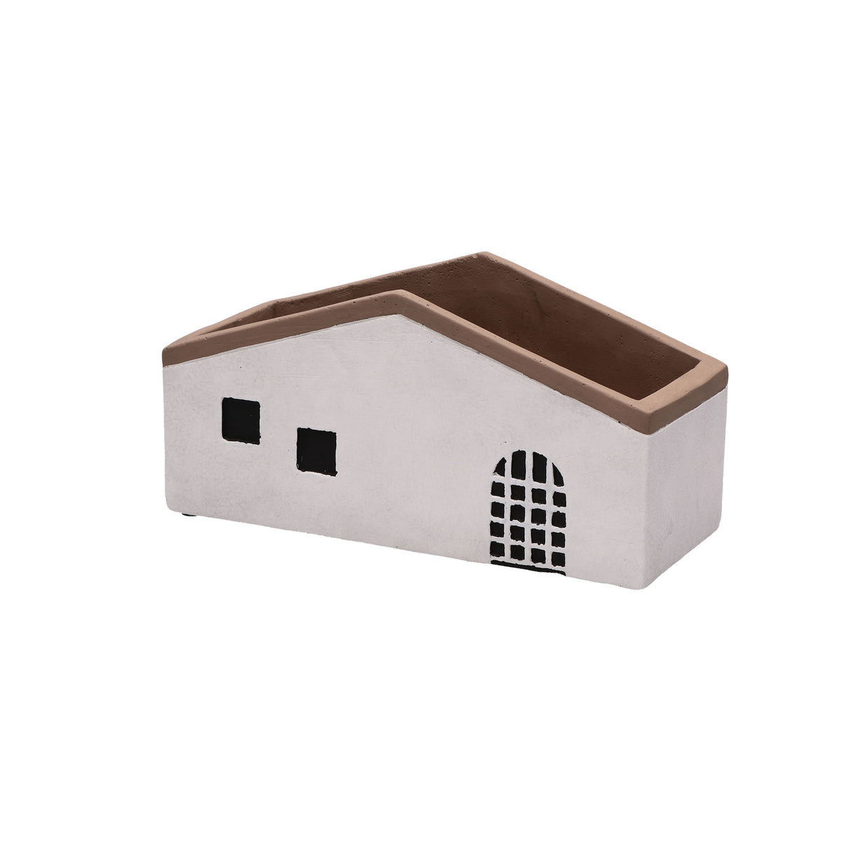 Cachepot a forma di casetta in resina cementizia decorata. Dimensioni: cm 24 x 10 x 12 h. In negozio e online su tuttochic.live 