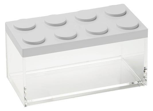 Barattolo contenitore ermetico in acrilico trasparente con coperchio in stile Lego, assemblabili e modulabili. Utilizzabili non solo in cucina, lavabili in lavastoviglie, idonei al contatto alimentare. Dimensione: cm.10 x 20 x h 10,5 Capacità: lt.1,5 Colore: bianco Made in Italy