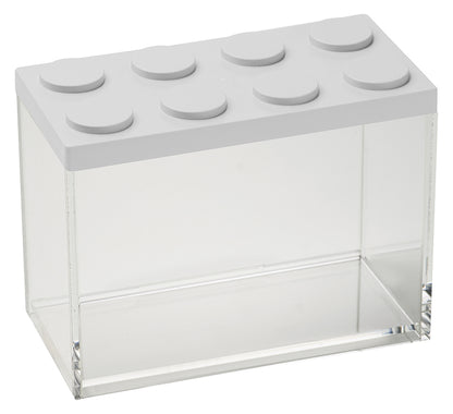 Barattolo contenitore ermetico in acrilico trasparente con coperchio in stile Lego, assemblabili e modulabili. Utilizzabili non solo in cucina, lavabili in lavastoviglie, idonei al contatto alimentare. Dimensione: cm.10 x 20 x h 15,5  Capacità: lt. 2 Colore: bianco Made in Italy
