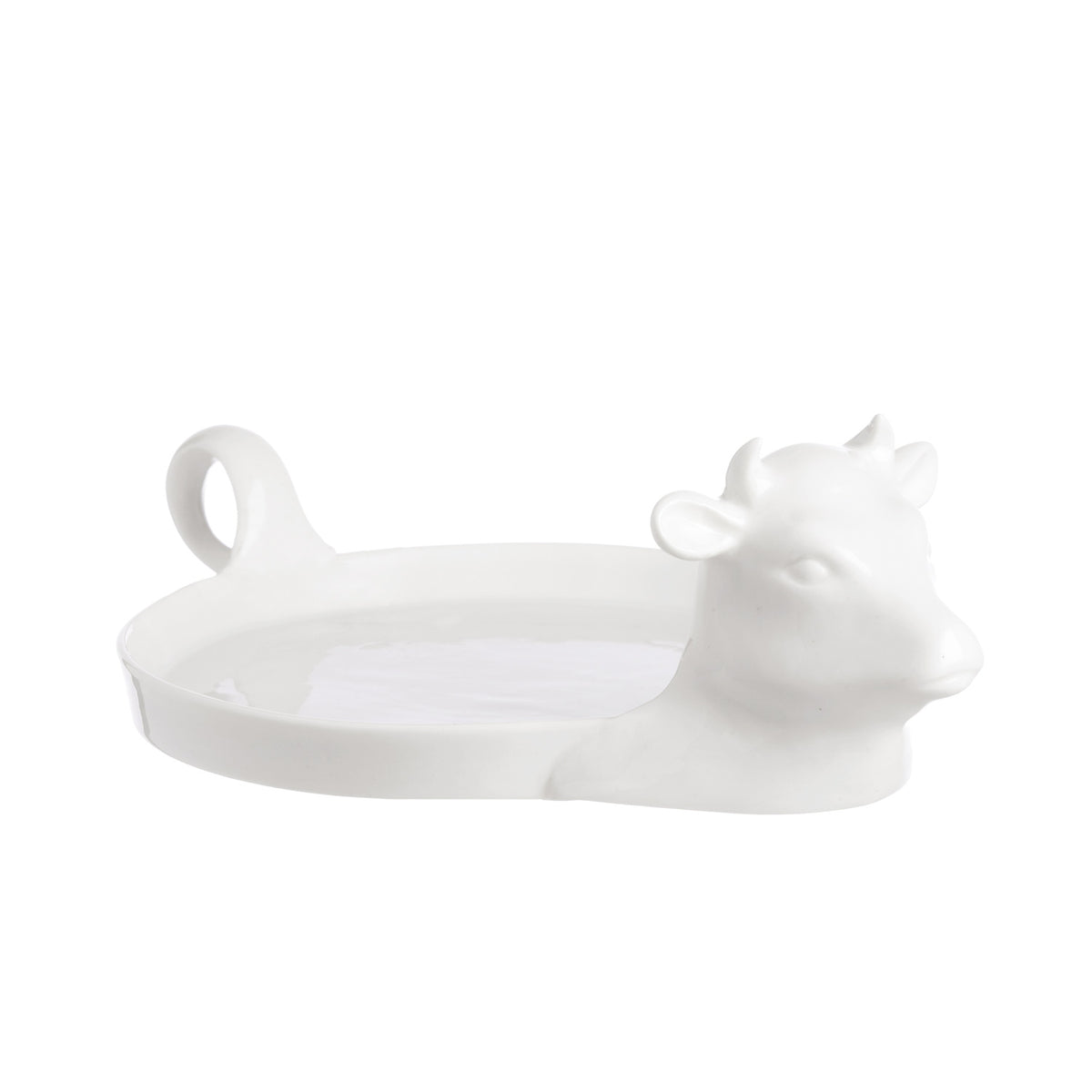 Vassoio Mucca per servire formaggi o burro in porcellana bianca. Dimensioni: 25 x h 9 cm, Ø 16 Lavabile in lavastoviglie Utilizzabile in microonde Utilizzabile in forno tradizionale. In negozio e online su tuttochic.live