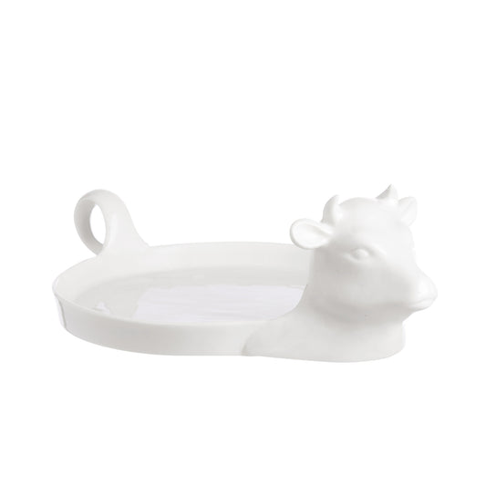 Vassoio Mucca per servire formaggi o burro in porcellana bianca. Dimensioni: 25 x h 9 cm, Ø 16 Lavabile in lavastoviglie Utilizzabile in microonde Utilizzabile in forno tradizionale. In negozio e online su tuttochic.live