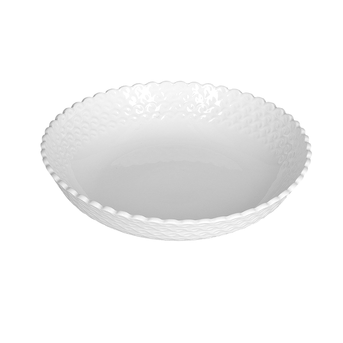 Set di 6 piatti fondi in porcellana lavorata di colore bianco. La linea Momenti, per dare un tocco di eleganza ad ogni apparecchiatura. Dimensioni: diametro cm 20, h 4,5 Utilizzabile in forno tradizionale Utilizzabile in forno a microonde Lavabile in lavastoviglie. In negozio e online su tuttochic.live