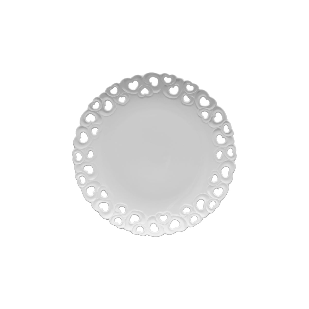 Piatto dolce traforato in porcellana bianca. Dimensioni: h 2 cm, Ø 20 Lavabile in lavastoviglie Utilizzabile in microonde Utilizzabile in forno tradizionale. In negozio e online su tuttochic.live