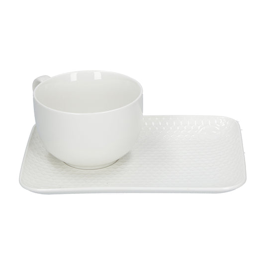 Set colazione in porcellana bianca composto da 1 tazza da latte e 1 vassoio in confezione regalo. Lavabile in lavastoviglie Utilizzabile in microonde Utilizzabile in forno tradizionale. In negozio e online su tuttochic.live