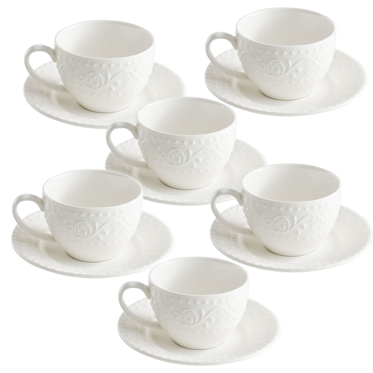 Set di 6 tazzine caffè con piattino in porcellana bianca. Sognante pervade la tavola di un’atmosfera romantica e ci fa rivivere ogni volta emozioni indelebili. Grazie alle sue linee morbide e delicate. Capacità: 100 cc Utilizzabile in forno tradizionale, microonde e lavastoviglie. In negozio e online su tuttochic.live