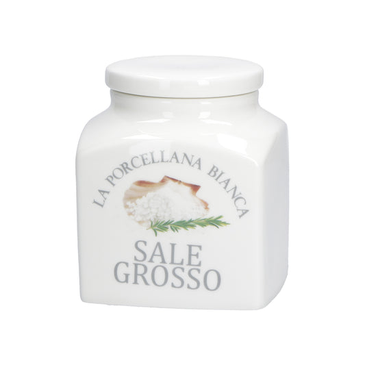Barattolo decorato Sale Grosso in porcellana lt. 1,1. Funzionali ad ospitare gli alimenti più usati nei vostri piatti per una cucina sempre in ordine. In negozio e online su tutttochic.it