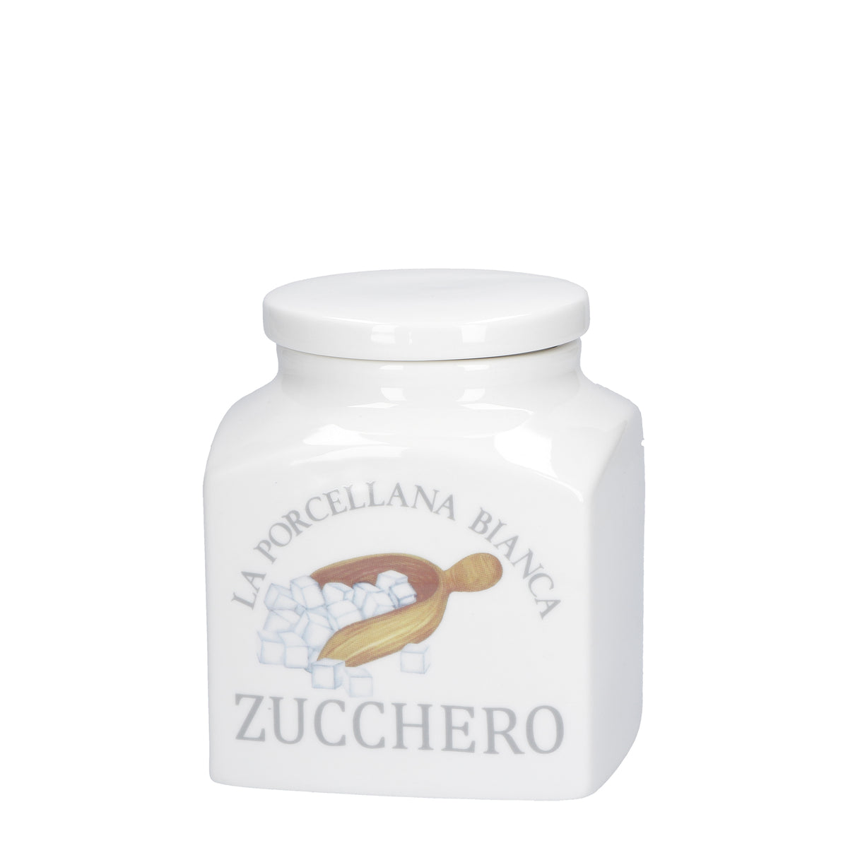 Barattolo decorato Zucchero in porcellana lt. 1,1.  Funzionali ad ospitare gli alimenti più usati nei vostri piatti per una cucina sempre in ordine.