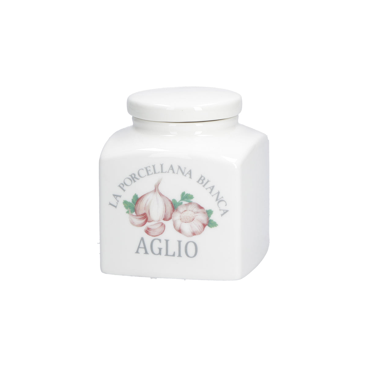 Barattolo in porcellana colorato con fori, ideale per conservare l'Aglio cc. 500. Dimensioni : 9,5x9,5xh11 cm Decorati, pratici e utili. In negozio e online su tuttochic.live