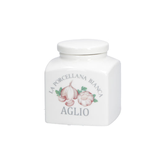 Barattolo in porcellana colorato con fori, ideale per conservare l'Aglio cc. 500. Dimensioni : 9,5x9,5xh11 cm Decorati, pratici e utili. In negozio e online su tuttochic.live