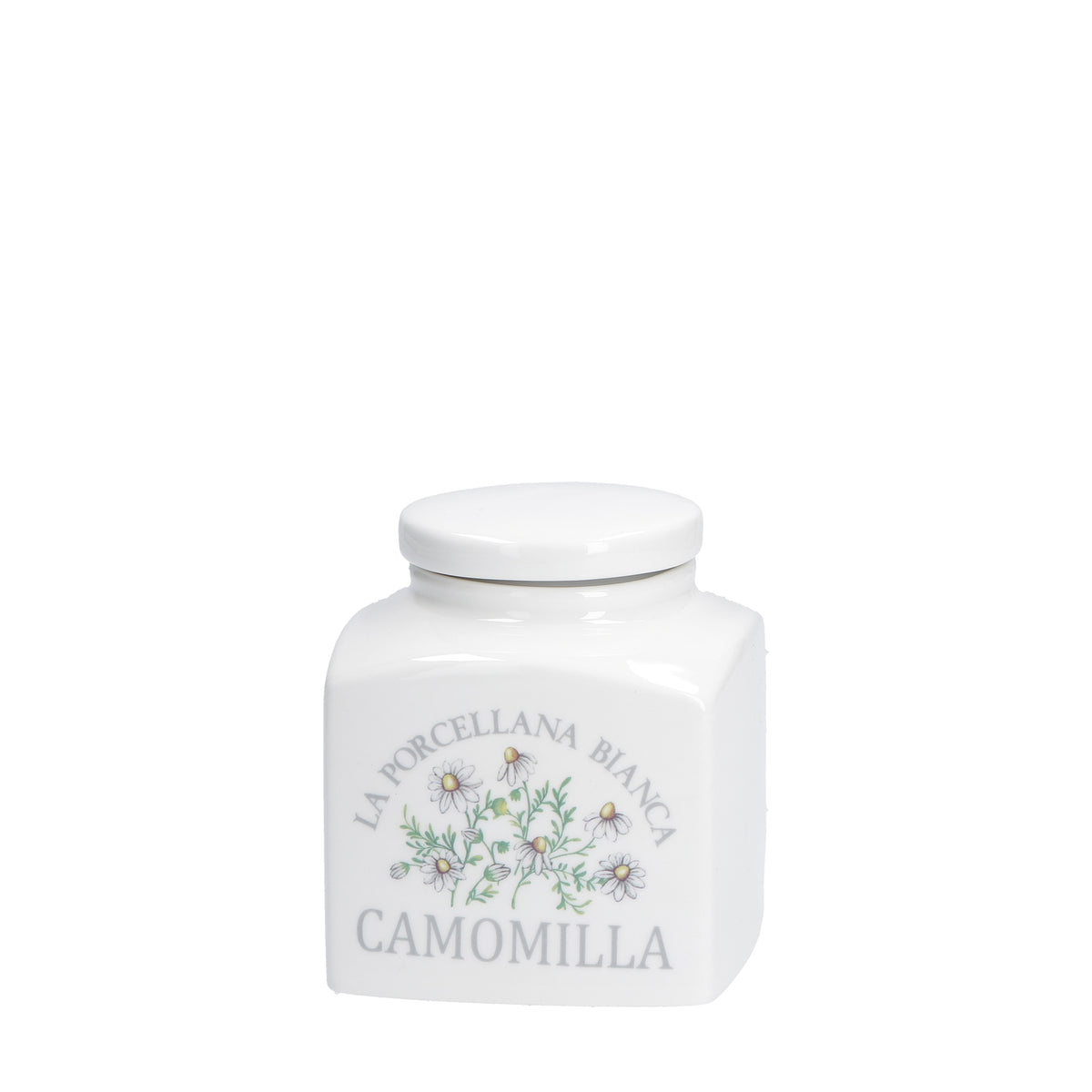 Barattolo in porcellana con scritta decorata Camomilla Dimensioni : 9,5x9,5 x h11 cm Decorati, pratici e utili, caratterizzano ambienti curati in ogni minimo dettaglio. In negozio e online su tuttochic.live