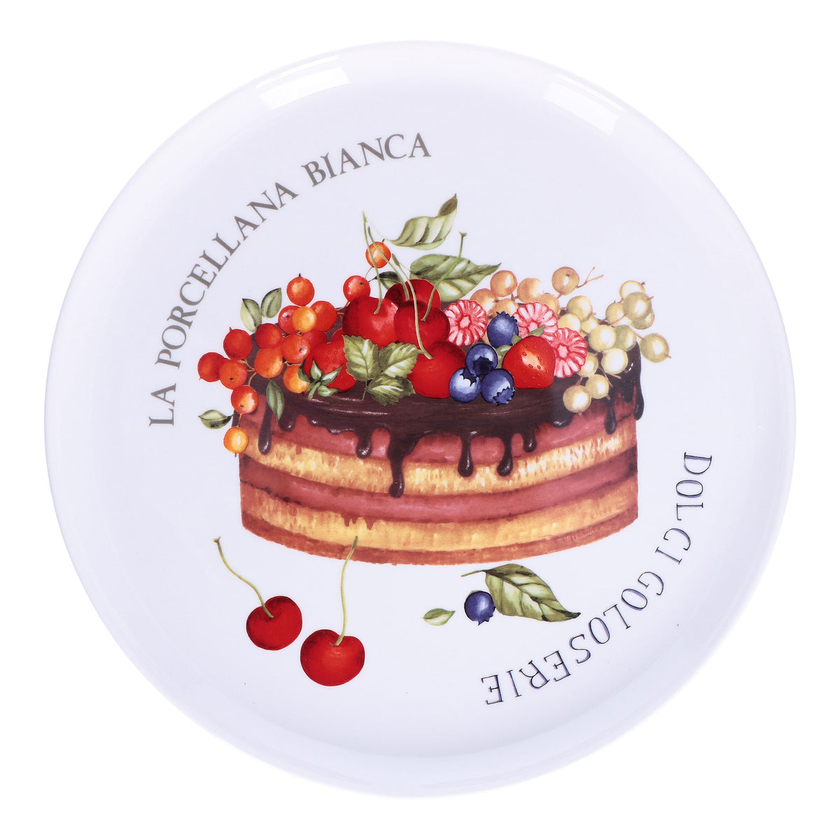 Piatto torta in porcellana decorata. Dimensioni: cm ø 31. Lavabile in lavastoviglie. Utilizzabile in microonde. In negozio e online su tuttochic.live