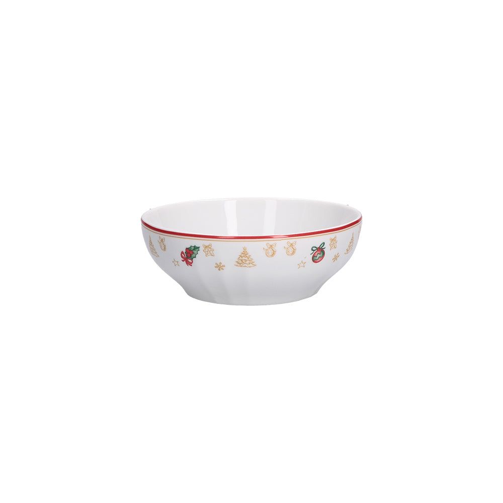 Set di 6 insalatiere in porcellana con decoro natalizio. Dimensioni: Ø 16,5; h 5,7 cm Lavabile in lavastoviglie Utilizzabile in forno microonde. In negozio e online su tuttochic.live