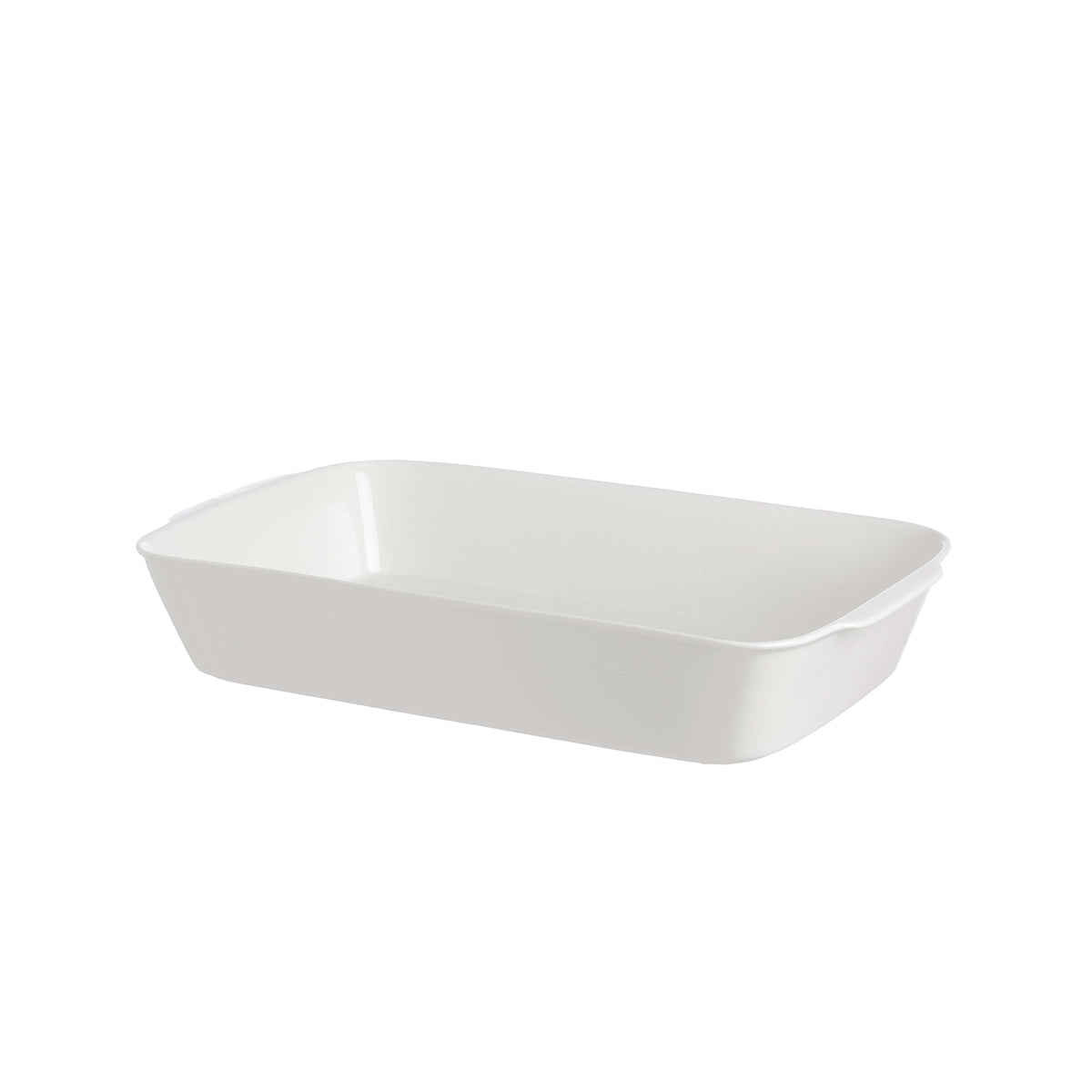 Teglia rettangolare stondata in porcellana bianca. Dimensioni: 15x26xh5 cm. In negozio e online su tuttochic.live