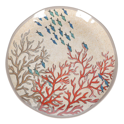 Set di 2 Piatti piani in melamina con decoro marino. La melamina, un materiale resistente, leggero, altamente igienico e di facile manutenzione. Dimensioni singolo piatto: cm Ø 27, h 2,4 Lavabile in lavastoviglie. Non Utilizzabile in microonde e in forno tradizionale. In negozio e online su tuttochic.live