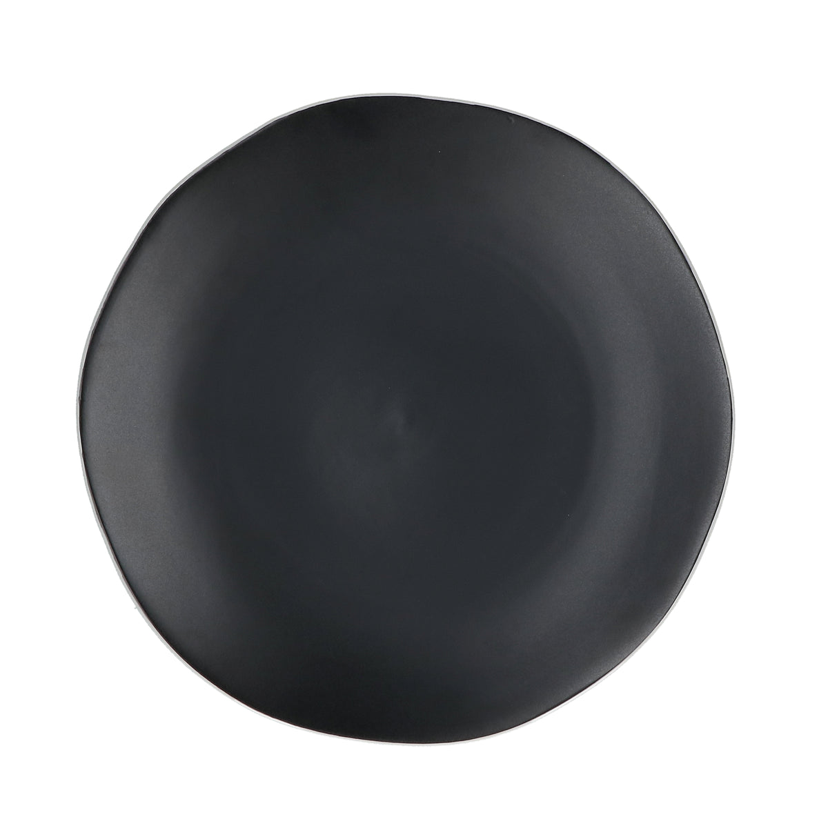 Vassoio Piatto portata rotondo in porcellana di colore nero opaco con bordo esterno decorato in bianco lucido. Dimensioni: cm Ø 30; h 2,5. Utilizzabile in forno a microonde e lavastoviglie. In negozio e online su tuttochic.live 