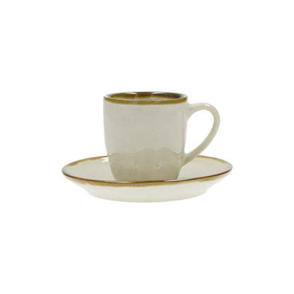Tazzina caffè con piattino di colore avorio della linea Concerto.  L’apparecchiatura è bellissima tono su tono o nei diversi abbinamenti di colore. Materiale: Stoneware Capacità: 90 cc Lavabile in lavastoviglie. Utilizzabile in microonde. Non Utilizzabile in forno tradizionale. In negozio e online su tuttochic.live