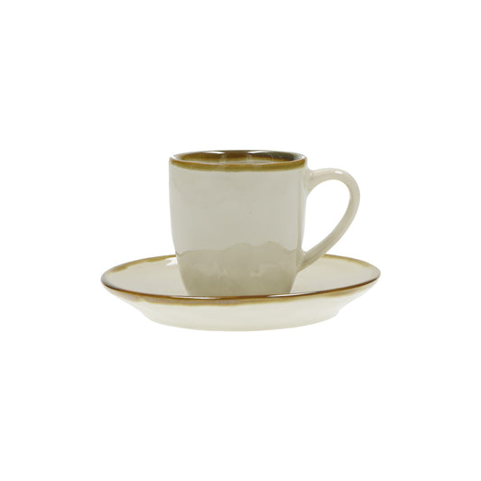 Tazzina caffè con piattino di colore avorio della linea Concerto.  L’apparecchiatura è bellissima tono su tono o nei diversi abbinamenti di colore. Materiale: Stoneware Capacità: 90 cc Lavabile in lavastoviglie. Utilizzabile in microonde. Non Utilizzabile in forno tradizionale. In negozio e online su tuttochic.live