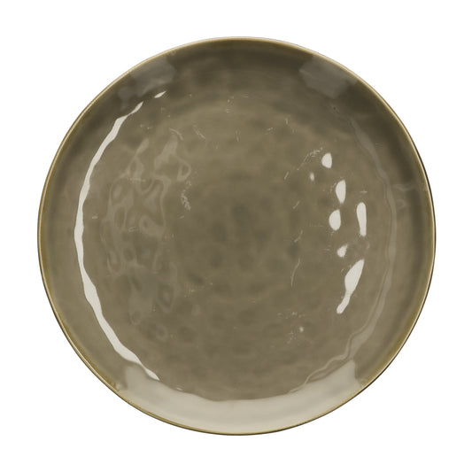 Piatto/Vassoio in porcellana di colore grigio tortora. Colori e forme moderne si mescolano con armonia ed elementi della tradizione. Dimensioni: Ø 32 cm