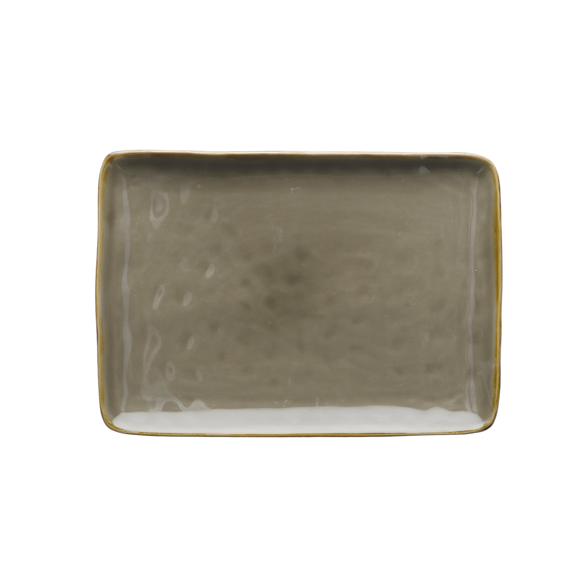 Vassoio rettangolare in porcellana di colore grigio tortora. Colori e forme moderne si mescolano con armonia ed elementi della tradizione. Dimensioni: cm 27 x 19