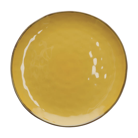 Piatto-Vassoio in porcellana di colore ocra. Colori e forme moderne si mescolano con armonia ed elementi della tradizione. Dimensioni: Ø 32 cm. In negozio e online su tuttochic.live
