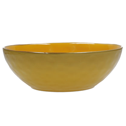 Insalatiera in porcellana di colore ocra. Dimensioni: cm Ø 26 x 9 h in Stoneware Non Utilizzabile in forno tradizionale. In negozio e online su tuttochic.live