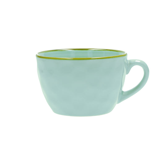 Tazzone da colazione in porcellana di colore verde acqua. Colori e forme moderne si mescolano con armonia ed elementi della tradizione. Dimensioni: Ø 7 cm, 420 cc. In negozio e online su tuttochic.live