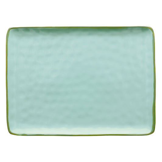 Vassoio rettangolare in porcellana di colore verde acqua. Colori e forme moderne si mescolano con armonia ed elementi della tradizione. Dimensioni: cm 36 x 26,5. In negozio e online su tuttochic.live