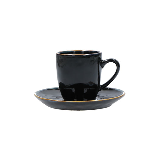 Tazzina caffè con piattino di colore nero della linea Concerto.  L’apparecchiatura è bellissima tono su tono o nei diversi abbinamenti di colore. Materiale: Stoneware Capacità: 90 cc Lavabile in lavastoviglie. Utilizzabile in microonde. Non Utilizzabile in forno tradizionale. In negozio e online su tuttochic.live