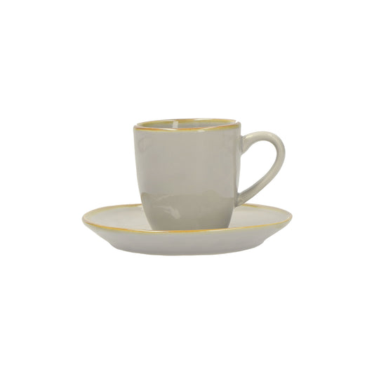 Tazzina caffè con piattino di colore grigio perla della linea Concerto.  L’apparecchiatura è bellissima tono su tono o nei diversi abbinamenti di colore. Materiale: Stoneware Capacità: 90 cc Lavabile in lavastoviglie. Utilizzabile in microonde. Non Utilizzabile in forno tradizionale. In negozio e online su tuttochic.live