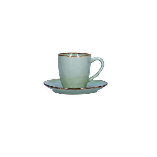 Tazzina caffè con piattino di colore tè verde della linea Concerto.  L’apparecchiatura è bellissima tono su tono o nei diversi abbinamenti di colore. Materiale: Stoneware Capacità: 90 cc Lavabile in lavastoviglie. Utilizzabile in microonde. Non Utilizzabile in forno tradizionale. In negozio e online su tuttochic.live