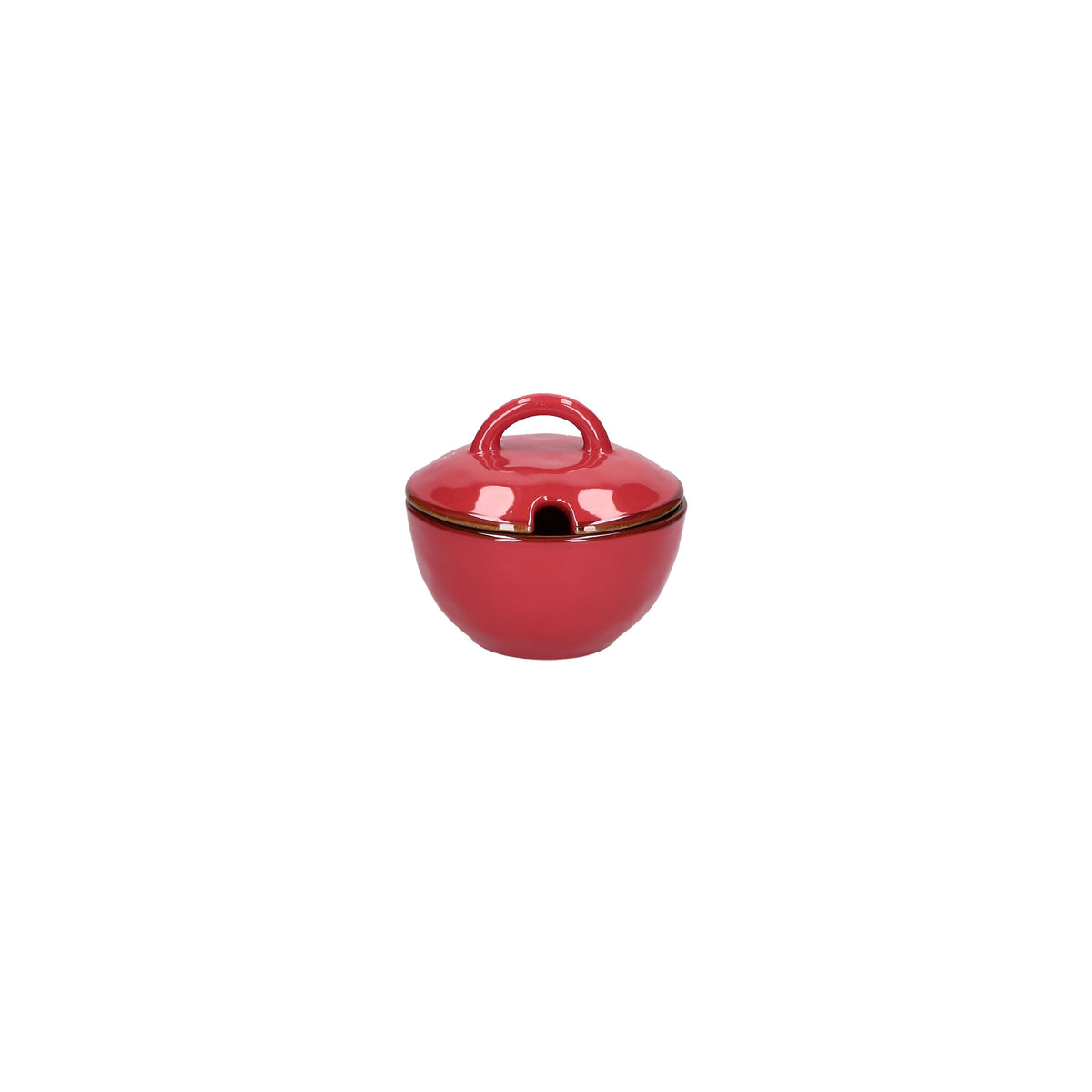 Zuccheriera con coperchio in porcellana di colore rosso corallo. Colori e forme moderne si mescolano con armonia ed elementi della tradizione. Dimensioni: Ø 11 cm, 250 cc. In negozio e online su tuttochic.live