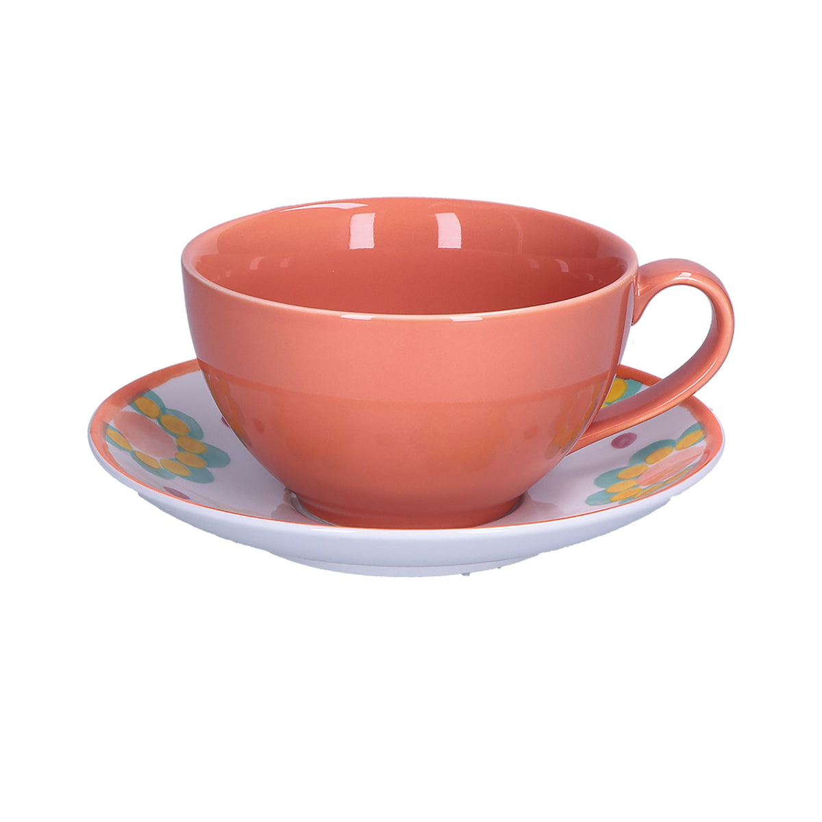 Tazza da colazione con piatto in porcellana decorata. Capacità: cc 400 Lavabile in lavastoviglie Utilizzabile in forno a microonde. In negozio e online su tuttochic.live