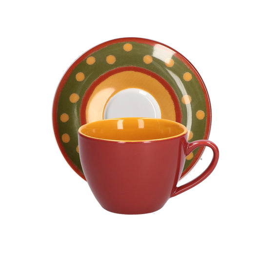 Set di 6 tazze da tè con piatto in porcellana decorata. Capacità: cc 180 Cottage è una collezione perfetta per la stagione autunnale. Il trattamento pittorico e i colori caldi della terra rimandano alle campagne tipiche del mediterraneo. Utilizzabile in lavastoviglie e microonde. In negozio e online su tuttochic.live