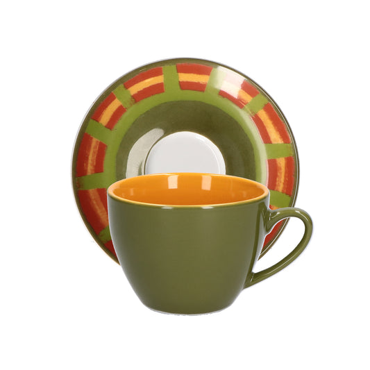 Set 6 tazze da tè verde con piatto in porcellana decorata. Capacità: cc 180 Cottage è una collezione perfetta per la stagione autunnale. Il trattamento pittorico e i colori caldi della terra rimandano alle campagne tipiche del mediterraneo. Utilizzabile in lavastoviglie e microonde. In negozio e online su tuttochic.live