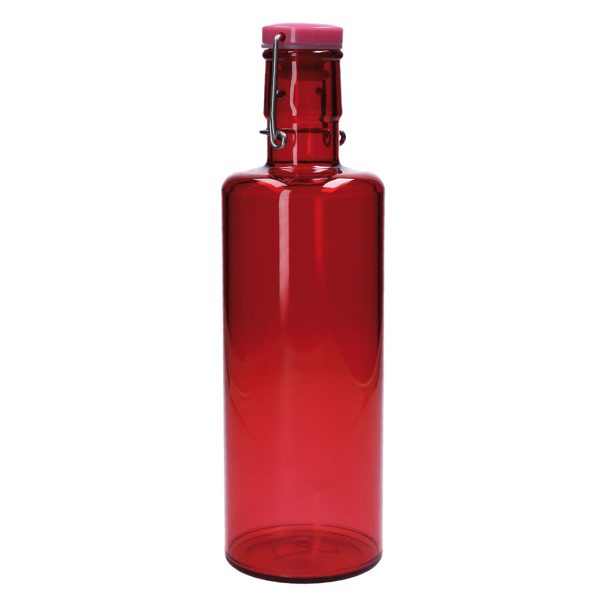 Bottiglia in acrilico color fragola, per alimenti, lavabile in lavastoviglie. Capacità: lt. 1,0 Dimensioni: cm ø 8,5 x 28 h. In negozio e online su tuttochic.live