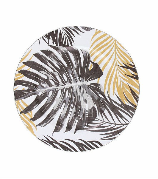 Confezione 6 sottopiatti in plastica con decoro esotico e allegro. Diametro cm. 33. Lavare a mano. In negozio e online su tuttochic.live